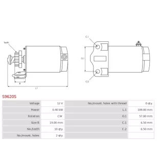 Démarreur 12V 0.40kW 10 dents AS-PL UD19003S, DELCO RS41253, HONDA 31200-GE1-712, APRILIA 96921R, ARROWHEAD SMU0374