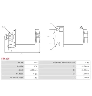 Démarreur 12V 9 dents AS-PL UD19012S, LESTER 16078, WAI / TRANSPO 16078N, YAMAHA 4WX-H1800-00-00, 4WX-H1800-01-00
