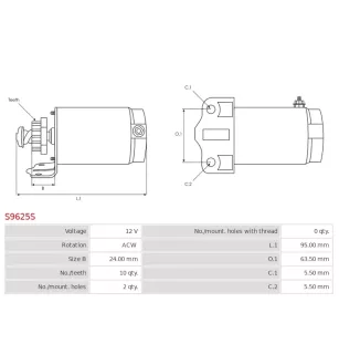 Démarreur 12V 10 dents AS-PL UD19009S, ALANKO 10439190, APRILIA AP8206459, AP8206805, AP8224103