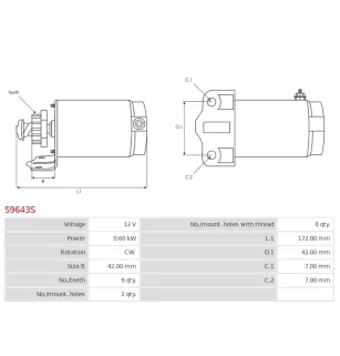 Démarreur 12V 0.60kW 9 dents AS-PL UD19078S, HONDA 31200-KTW-901, 31200-KTW-B01, 31200-KVZ-631, ALANKO 10438004