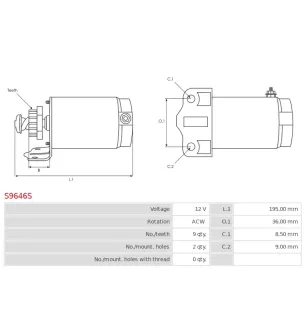 Démarreur 12V 9 dents AS-PL UD19116S, DELCO RS41260, ALANKO 10439292, 439292, ARROWHEAD SMU0408