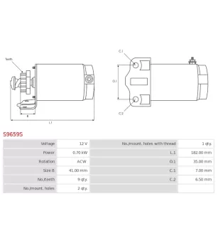 Démarreur 12V 0.70kW 9 dents AS-PL UD19163S, DUCATI 090550800, FARCOM 108485, KUHNER 255813, LESTER 37039