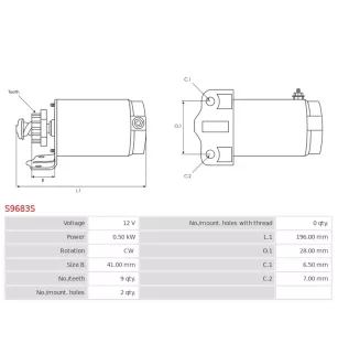 Démarreur 12V 0.50KW 9 dents ALANKO 10439149, 439149, BOMBARDIER 420-684-280, 420-684-282, CASCO CST33142AS