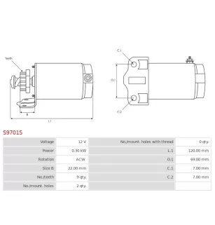 Démarreur 12V 0.30Kw 9 dents HONDA 31210-GCC-771, 31210-GFM-B20, 31210-GW3-044, 31210-KEE-631, PEUGEOT 723726