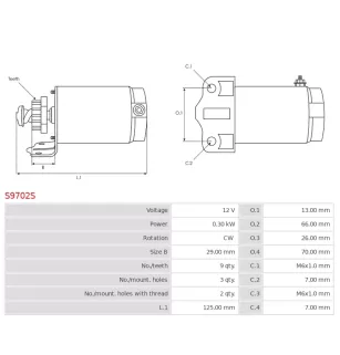 Démarreur 12V 0.30Kw 9 dents AS-PL UD19023S, APRILIA AP0294800, ARROWHEAD SCH0040, CASCO CST33167AS