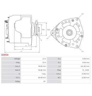 Alternateur 12V 33Amp  AS-PL A0004, BOSCH 0120300514, 0120300515