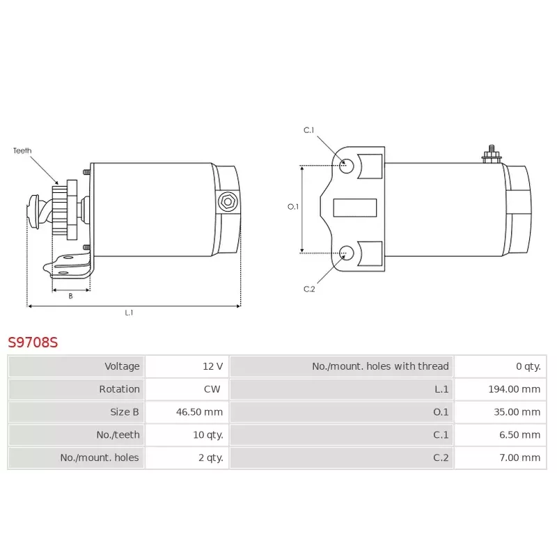 Démarreur 12V 10 dents AS-PL UD19171S, CARGO 111923, LESTER, KUHNER 254939, KRAUF STU1923 Démarreur 12V 10 dents AS-PL UD19171S, CARGO 111923, LESTER, KUHNER 254939, KRAUF STU1923
