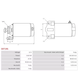 Démarreur 12V 0.60Kw 9 dents ALANKO 439117, 10439117, HONDA 31200-HR0-F01, 31200-HP5-601, AS-PL UD19062S