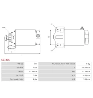 Démarreur 12V 9 dents HONDA 31200-MCT-003, LESTER 18859, ALANKO 439144, KUHNER 255761, AS-PL UD19160S