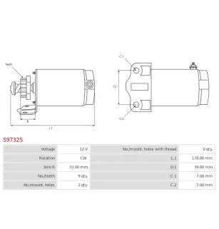 Démarreur 12V 9 dents KAWASAKI 21163-1217, 21163-1108, LESTER 18690, 18690N, AS-PL UD19146S