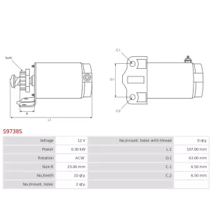 Démarreur 12V 0.30Kw 10 dents POLARIS 0451805, 0450532, LESTER 18749, KUHNER 255815, MALAGUTI 02404400