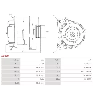 Alternateur 12V 110A Bosch A0039 0124325057
