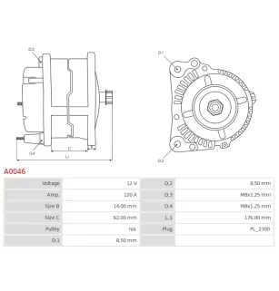 Alternateur 12V 120A Bosch A0046 0124515026