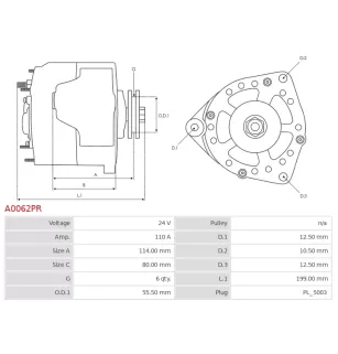 Alternateur 24V 110Amp BOSCH 0124655009, 0124655015, 1986A00514, 1986A00969