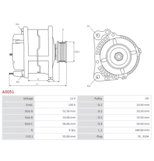 Alternateur 12V 120A Bosch 0123510020 0123510064