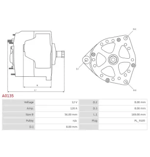 Alternateur 12V 120A Bosch A0135 0120484015
