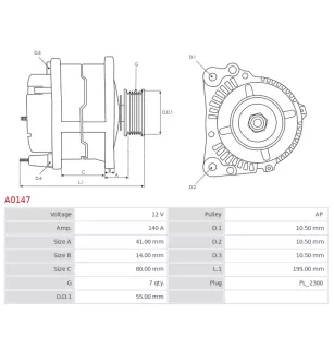 Alternateur 12V 140A Bosch A0147 0124525020