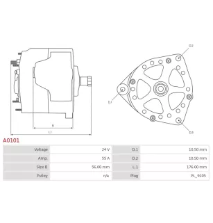 Alternateur 24V 55Amp  AS-PL A0101, BOSCH 0120450015, 0120469579, 0120469580, 0120469752