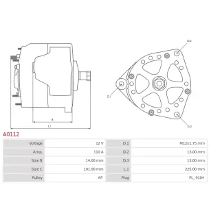 Alternateur 12V 110Amp AS-PL A0112, BOSCH 0120468028, 0120468055