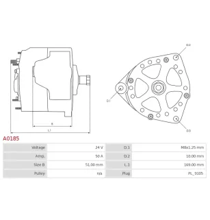 Alternateur 24V 50Amp AS-PL A0185, BOSCH 0120488206, 0120488294
