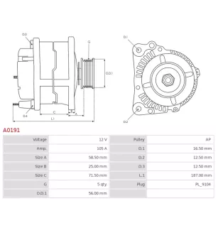 Alternateur 12V 105A Bosch 46532669 A0191