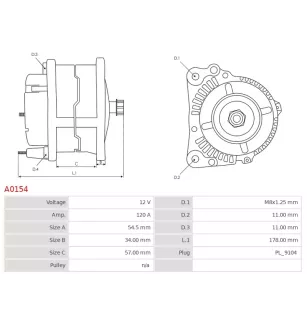 Alternateur 12V 120A Bosch 0124515031 0986042800