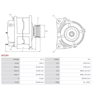 Alternateur 12V 150A Bosch A0164 0124525043