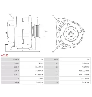 Alternateur 12V 150A Bosch A0165 0124525044