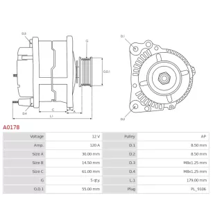 Alternateur 12V 120A Bosch A0178 0123515008