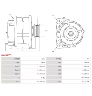 Alternateur 12V 140A Bosch 0124515005 0124515080