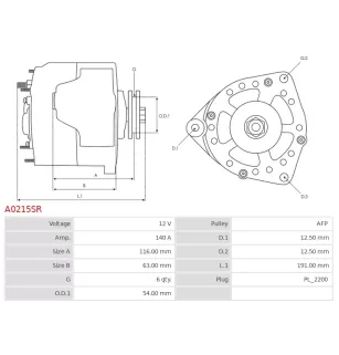 Alternateur 12V 140A Bosch 0124425059 0124425097