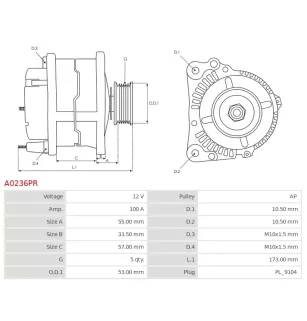 Alternateur 12V 100A Bosch 0124415023 0124425021