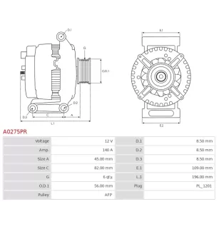 Alternateur 12V 140A Bosch 0124525060 0124525061