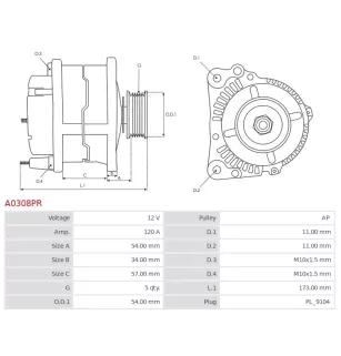 Alternateur 12V 120A Bosch 0124425010 0124515085