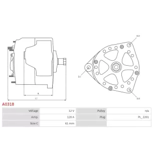 Alternateur 12V 120A Transpo 0124425030 15208915