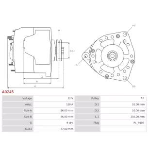 Alternateur 12V 150A Bosch A0245 0123515500