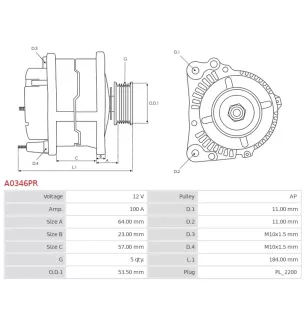 Alternateur 12V 100A Bosch 0124325163 0986082870