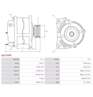 Alternateur 12V 120A Bosch 0123510037 038522288F