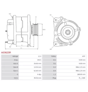 Alternateur 12V 140A Bosch 0124525038 0124525074