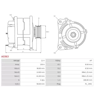 Alternateur 12V 150A Bosch UD01896A 0124525070