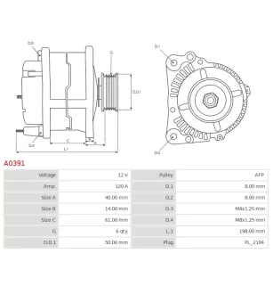 Alternateur 12V 120A Bosch UD02242A 0123515017