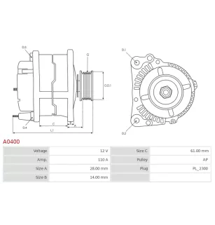 Alternateur 12V 110A Bosch A0400 UD02254A
