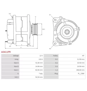 Alternateur 12V 110A Bosch 0124325053 0986046060
