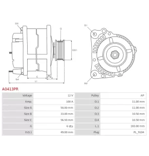 Alternateur 12V 100A Bosch UD90018A 0123500008