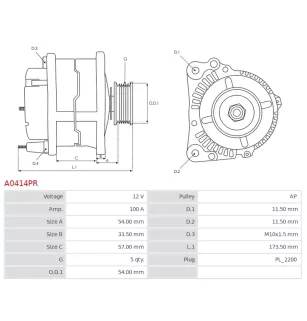 Alternateur 12V 100A Bosch 0124325171 0986049020