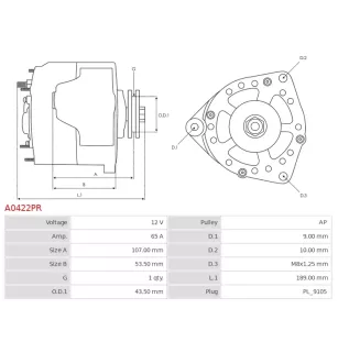 Alternateur 12V 65Amp BOSCH 0120485007, 0120485008, 0120489228, 0120489246, 0120489248