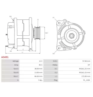 Alternateur 12V 85Amp  AS-PL UD12518A, BOSCH 9120060036