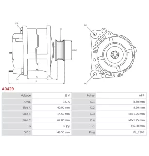 Alternateur 12V 140A A0429 UD11342A