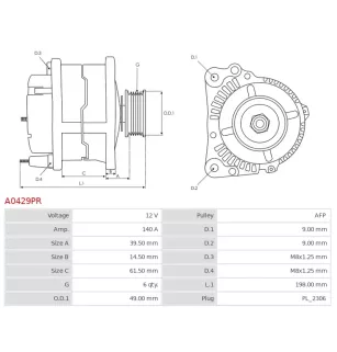 Alternateur 12V 140A Bosch 0124525114 0124525530