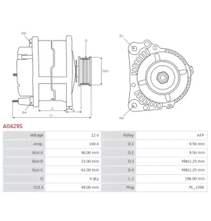 Alternateur 12V 140A A0429S UD11342A